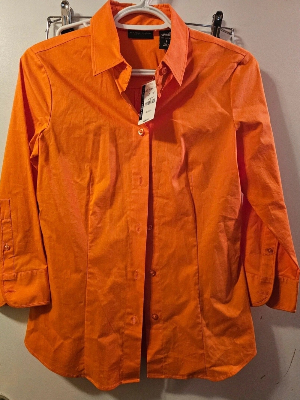 New York & Company Bright Orange Button-Down Shirt Sz. S